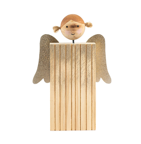 Angelo in Legno con trecce e ali dorate H19 - 1202521