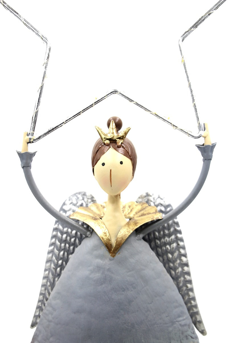 Angelo in metallo con stella LED Grigio H75 - 1201710