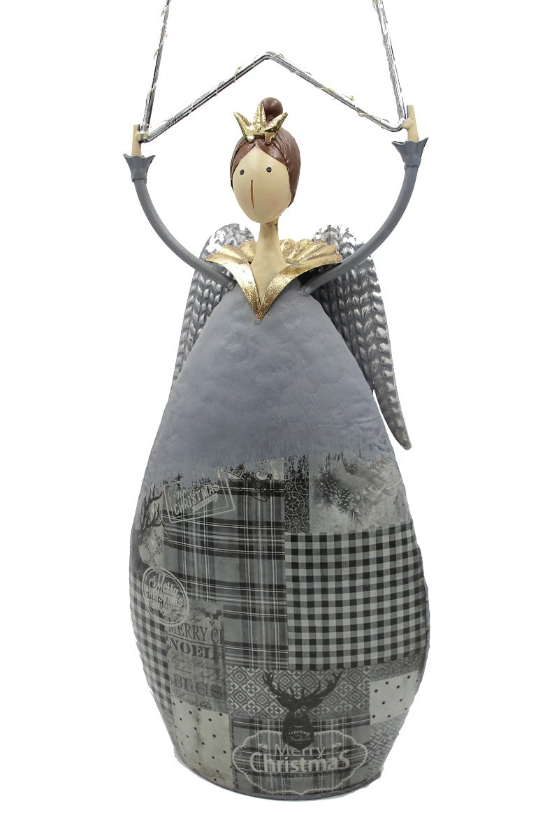 Angelo in metallo con stella LED Grigio H75 - 1201710