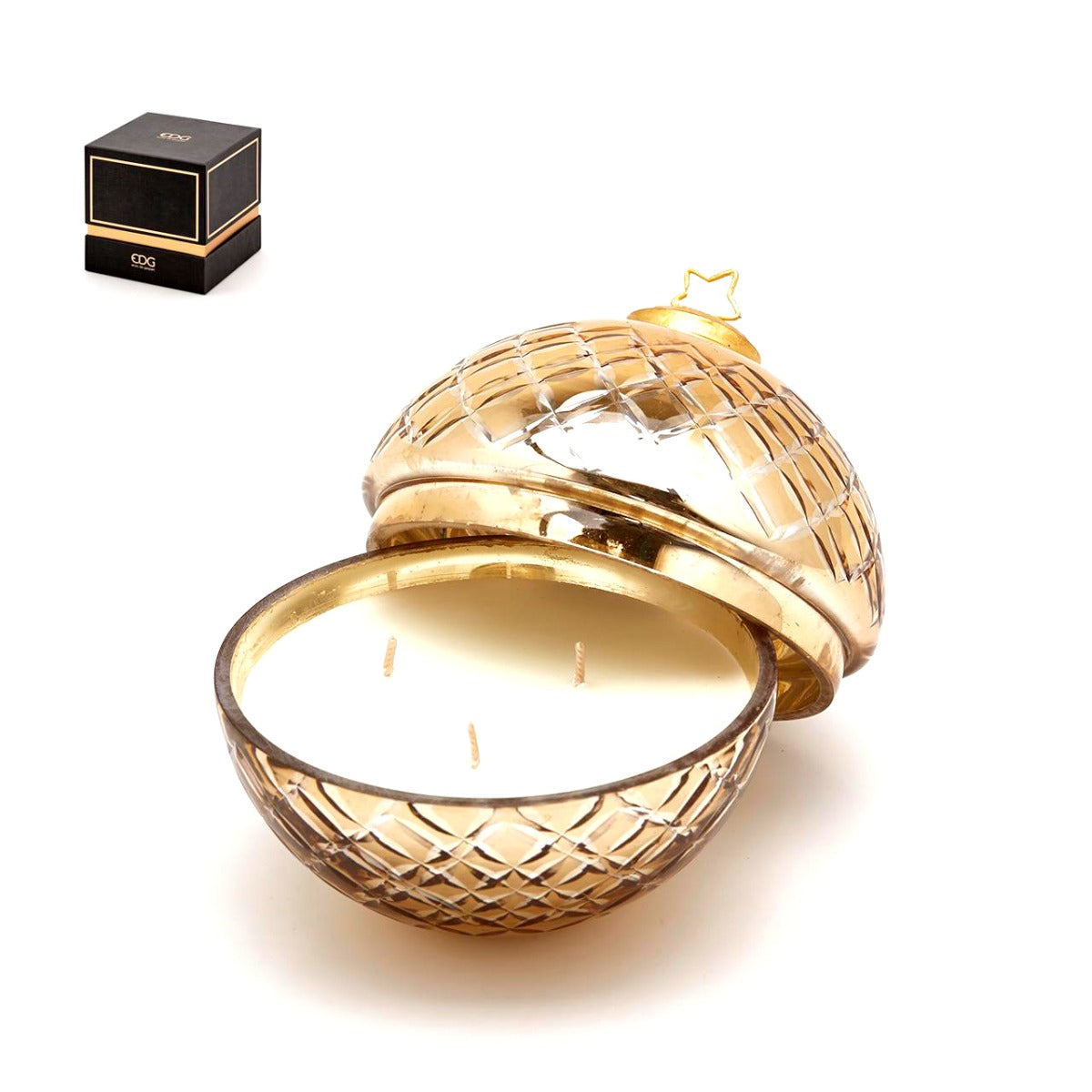 Candela in sfera di vetro molato oro Ø13 - 613680