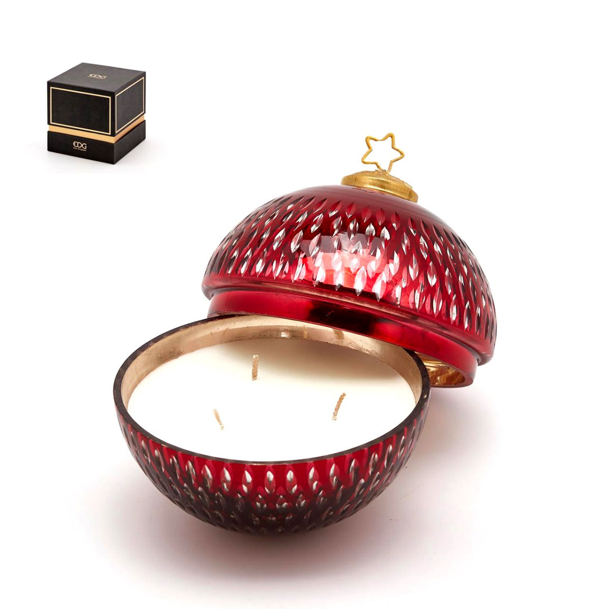 Candela in sfera di vetro molato rosso Ø13 - 613679