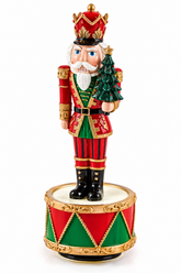 Carillon Natalizio Soldatino Schiaccianoci con Albero EDG Enzo De Gasperi H 22 × Ø 8 cm, con corona rossa e oro, uniforme natalizia e base a tamburo decorata