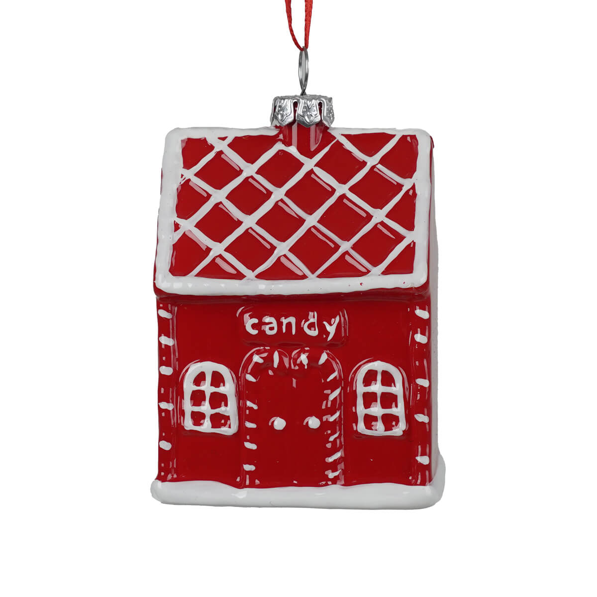 Decorazione natalizia Casetta Candy rossa e bianca da appendere H 8,5 cm