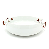 Ciotola in Ceramica Bianca con Manici in Cuoio - 4912977