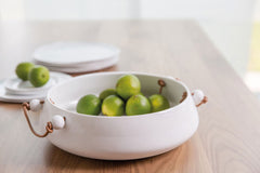 Ciotola in Ceramica Bianca con Manici in Cuoio - 4912977