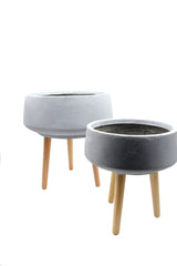 Vaso ciotola in cemento e resina su piedi in legno - CONFIG0169