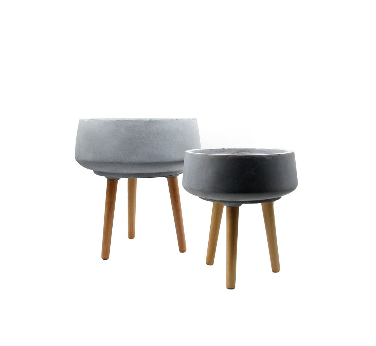 Vaso ciotola in cemento e resina su piedi in legno - CONFIG0169