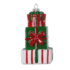 Decorazione natalizia pacchi regalo rosso verde e bianco da appendere H 10,7 cm