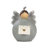 Decoro angelo in ceramica con lettera in metallo e ali argentate - 1248342-B