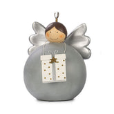 Decoro angelo in ceramica con pacco regalo in metallo e ali argentate - 1248342-P