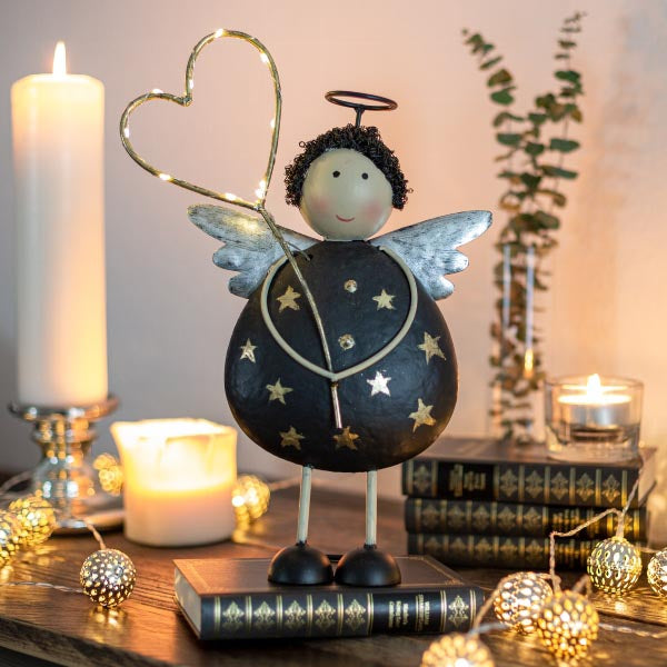 Angelo stella in metallo con cuore Led H37 - 1224776