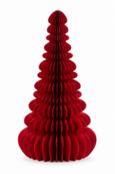 Decoro Pino Origami New Rosso EDG Enzo De Gasperi H 70 × Ø 38 cm, albero di Natale decorativo in carta rossa pieghettata tridimensionale su sfondo bianco.