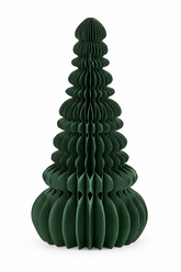 Decoro Pino Origami New Verde EDG Enzo De Gasperi H 50 cm in carta pieghettata tridimensionale, albero di Natale decorativo dal design moderno su sfondo bianco.