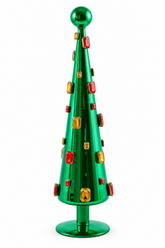 Decoro Super Gemme Cono Verde EDG Enzo De Gasperi in vetro lucido con gemme multicolore, altezza 45 cm e base rialzata.