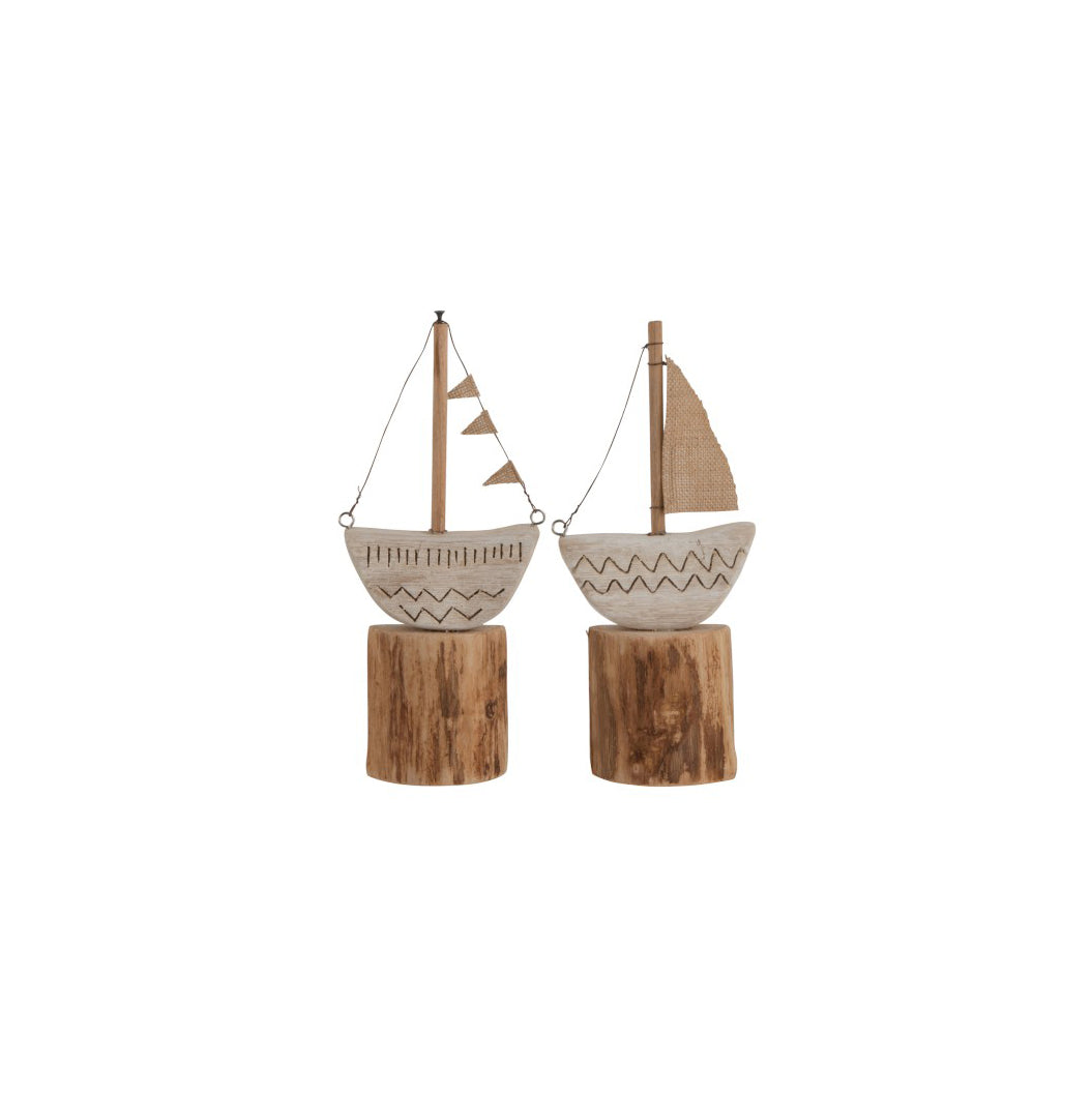 Set decoro barca su piede in legno naturale CM 13X4XH31 - 2582