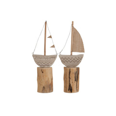 Set decoro barca su piede in legno naturale CM 16,5X5,5XH45 - 2583