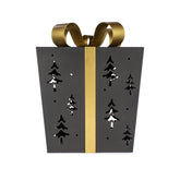 Lanterna LED a forma di pacco regalo in metallo nero con fiocco e nastro oro 23×23×30 cm