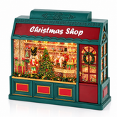 Negozio Natalizio Christmas Shop EDG Enzo De Gasperi H22 cm con vetrina trasparente, albero di Natale, soldatini, pacchi regalo, musica, movimento e LED.