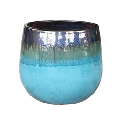 Vaso Nikka Blu H44 | Vaso in terracotta smaltata con colature - 706131-L