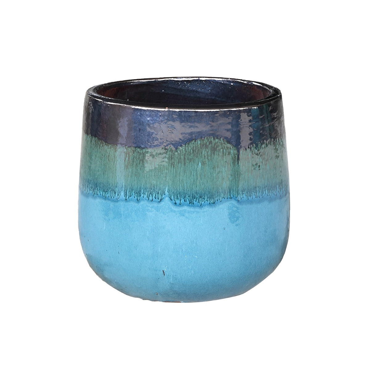 Vaso Nikka Blu H35 | Vaso in terracotta smaltata con colature - 706131-M