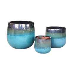 Vaso Nikka Blu | Vaso in terracotta smaltata con colature - CONFIG0338