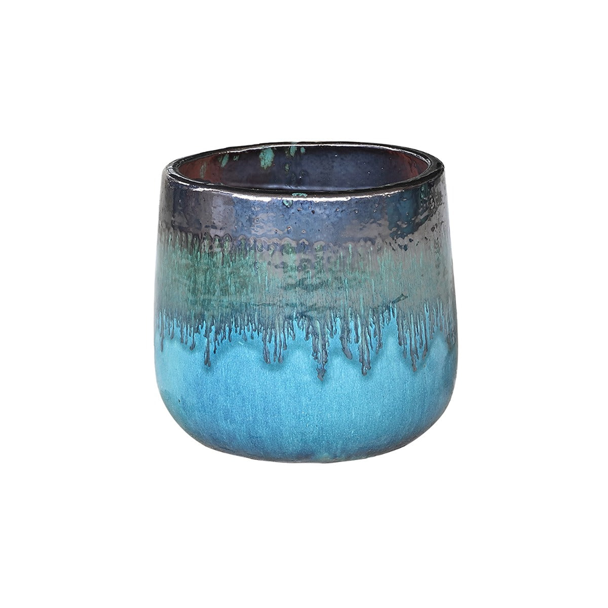 Vaso Nikka Blu H24 | Vaso in terracotta smaltata con colature - 706131-S