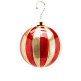 Palla Vetro Righe Glitter Rosse e Oro D12 - 682966
