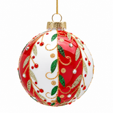 Palla di Natale Fasce Vischio Ø 8 cm in vetro EDG Enzo De Gasperi rossa bianca verde e oro