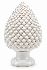 Pigna decorativa in ceramica bianca EDG Enzo De Gasperi H40 Ø24 cm, soprammobile ornamentale con lavorazione tridimensionale e base a piedistallo su sfondo bianco.