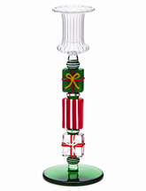 Portacandela Pacchi Regalo in vetro EDG Enzo De Gasperi H 22 × Ø 7,5 cm con dettagli rossi verdi e bianchi
