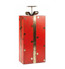 Portacandele a forma di pacco regalo rosso a pois oro H48 - 1212856