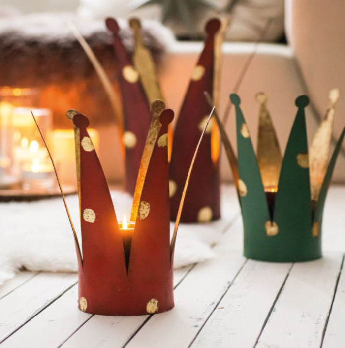 Portacandele Corona rosso a pois oro - CONFIG0302