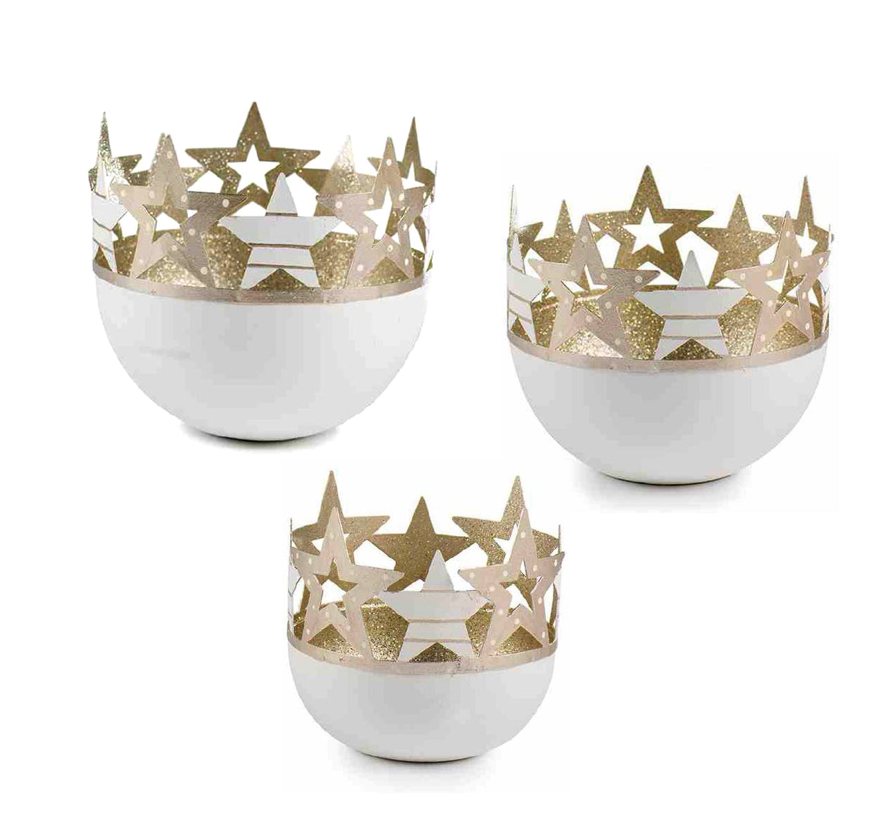 Porta Tealight Stelle bianco e oro - CONFIG0300