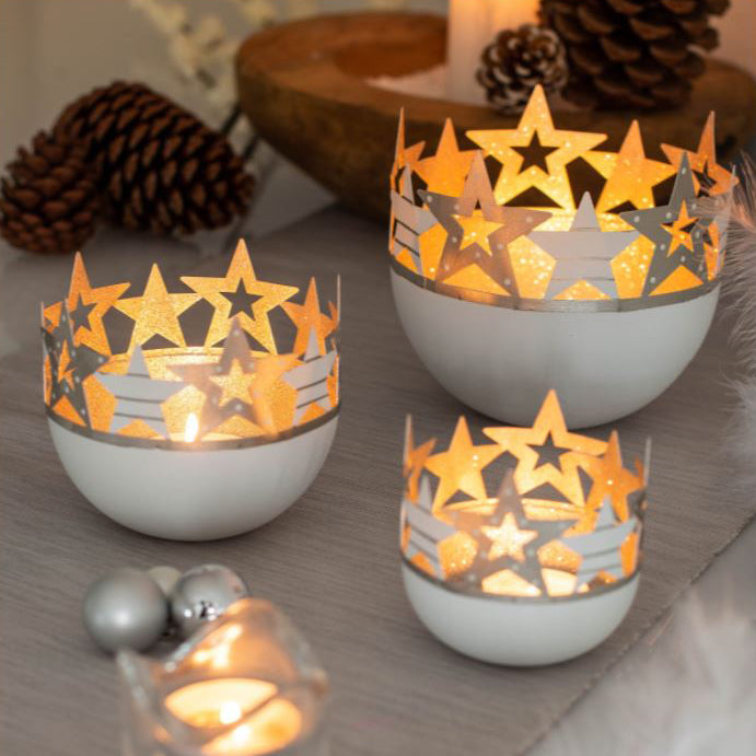 Porta Tealight Stelle bianco e oro - CONFIG0300
