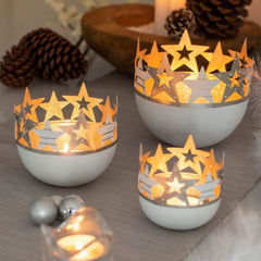 Porta Tealight Stelle bianco e oro - CONFIG0300