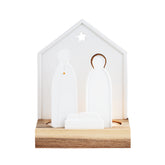 Porta Tealight Presepe in ceramica su base in legno - 4990433