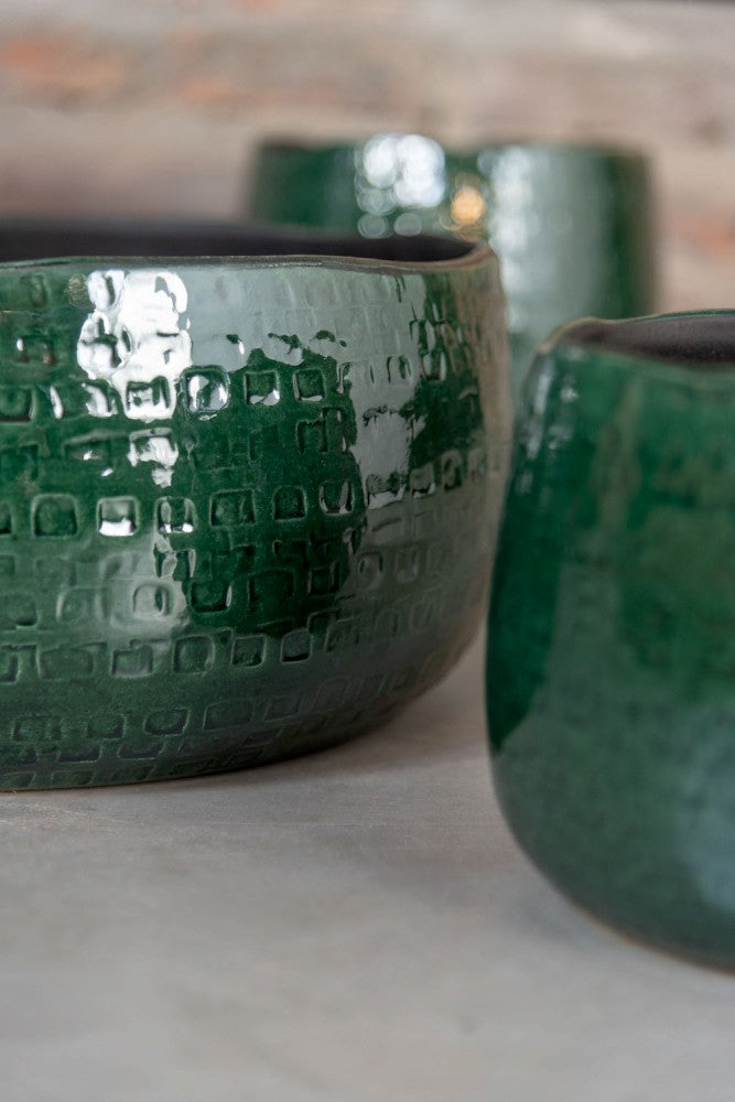 Vaso ciotola bassa in ceramica smaltata verde - 3319