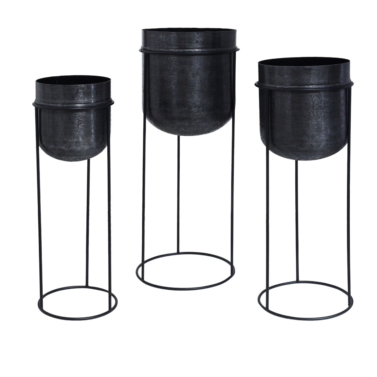 Portavaso in alluminio nero su piedistallo in ferro - CONFIG0309