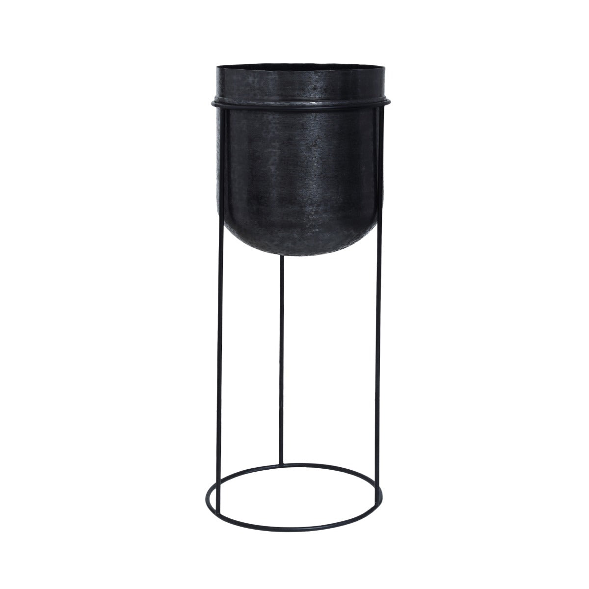 Portavaso in alluminio nero su pedistallo in ferro H82,5 - 704464,01