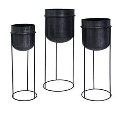 Portavaso in alluminio nero su piedistallo in ferro - CONFIG0309