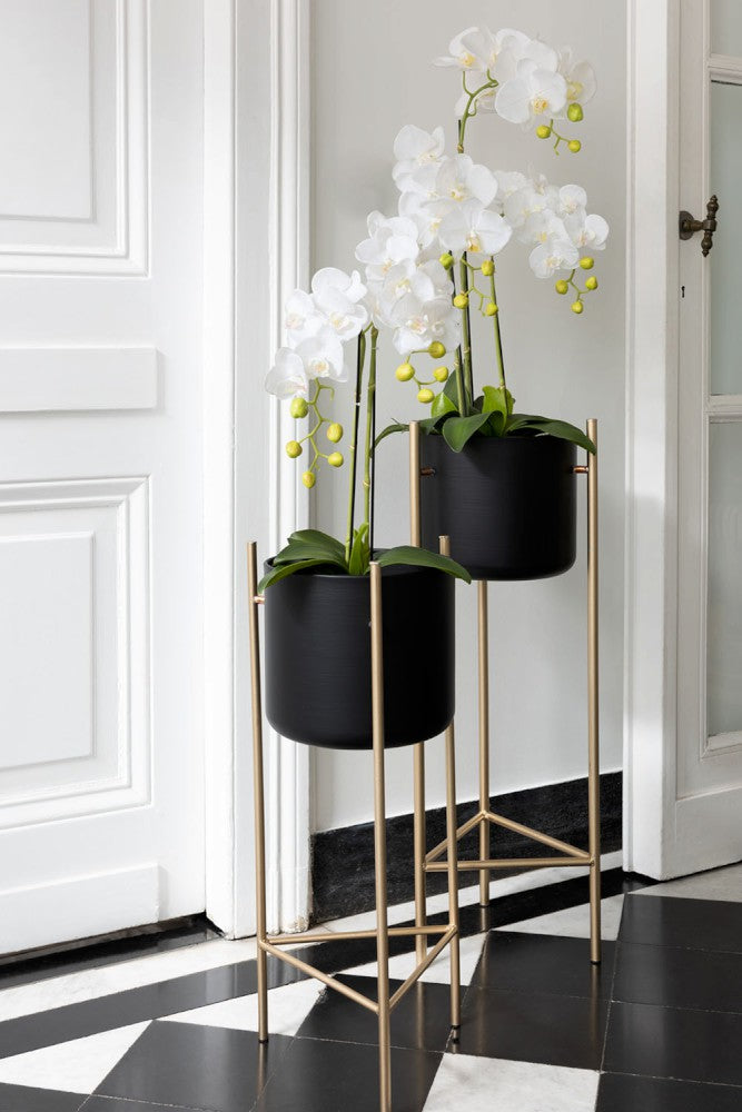 Portavaso in metallo nero su piedistallo oro - CONFIG0256