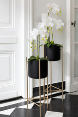 Portavaso in metallo nero su piedistallo oro - CONFIG0256