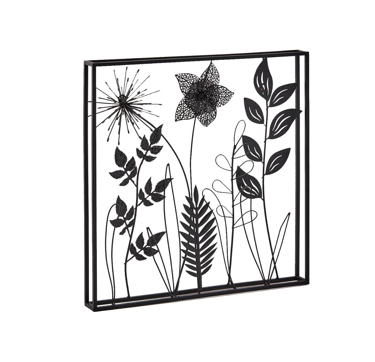 Quadro foglie metallo nero quadrato H41x41 - 601469