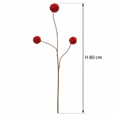 Ramo Ilex Sfere Rosso X3 con altezza H 80 cm