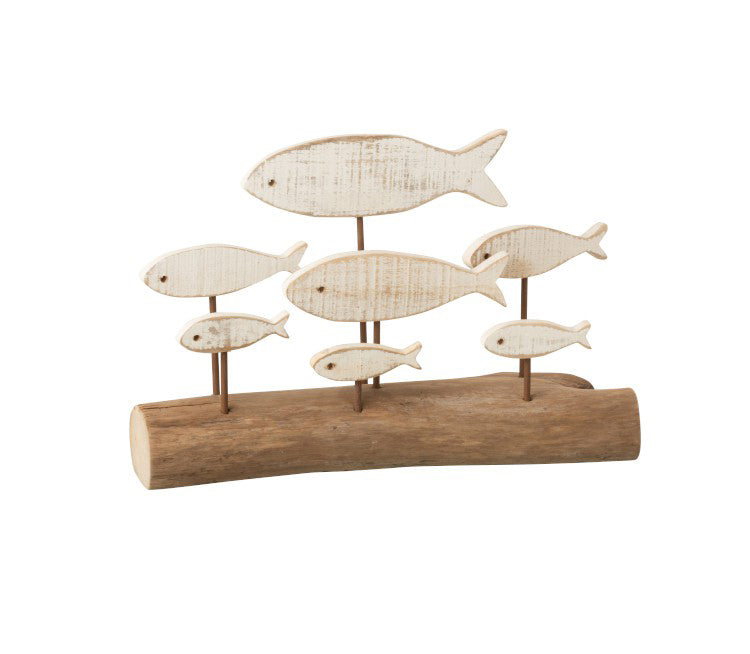 Scultura branco di pesci bianchi su ramo di quercia L - 10520