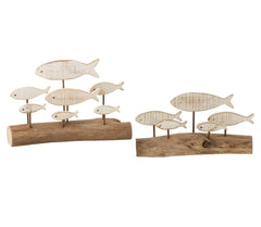 Scultura branco di pesci bianchi su ramo di quercia - CONFIG0258