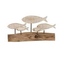 Scultura branco di pesci bianchi su ramo di quercia S - 10519