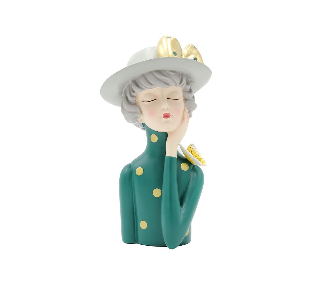 Scultura Mezzo Busto Donna con Cappello Portafiori - YCY-Z024