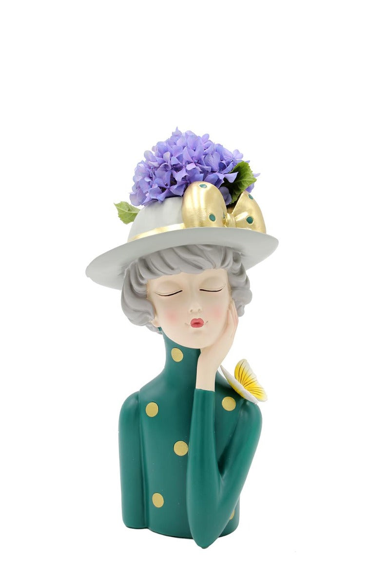 Scultura Mezzo Busto Donna con Cappello Portafiori - YCY-Z024