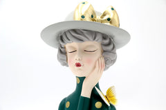 Scultura Mezzo Busto Donna con Cappello Portafiori - YCY-Z024